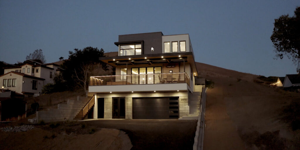 Modern hillside home at sunset in San Luis Obispo California