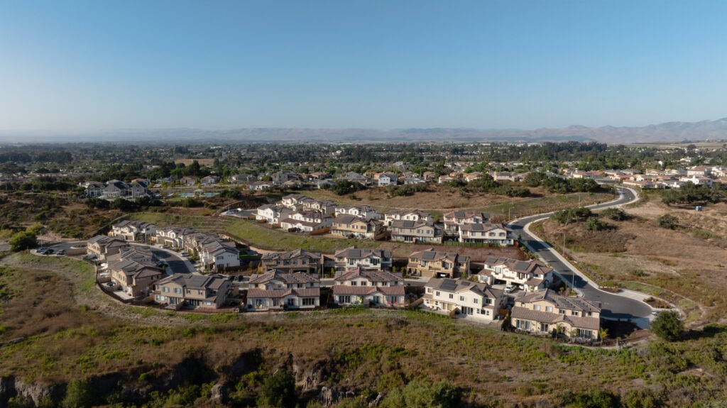 drone photo of new tract homes in santa maria california - meadow view