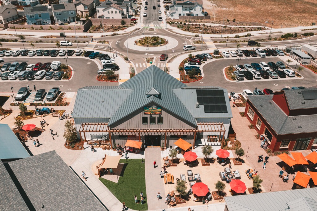 SLO Ranch Farms Market building aerial drone shot